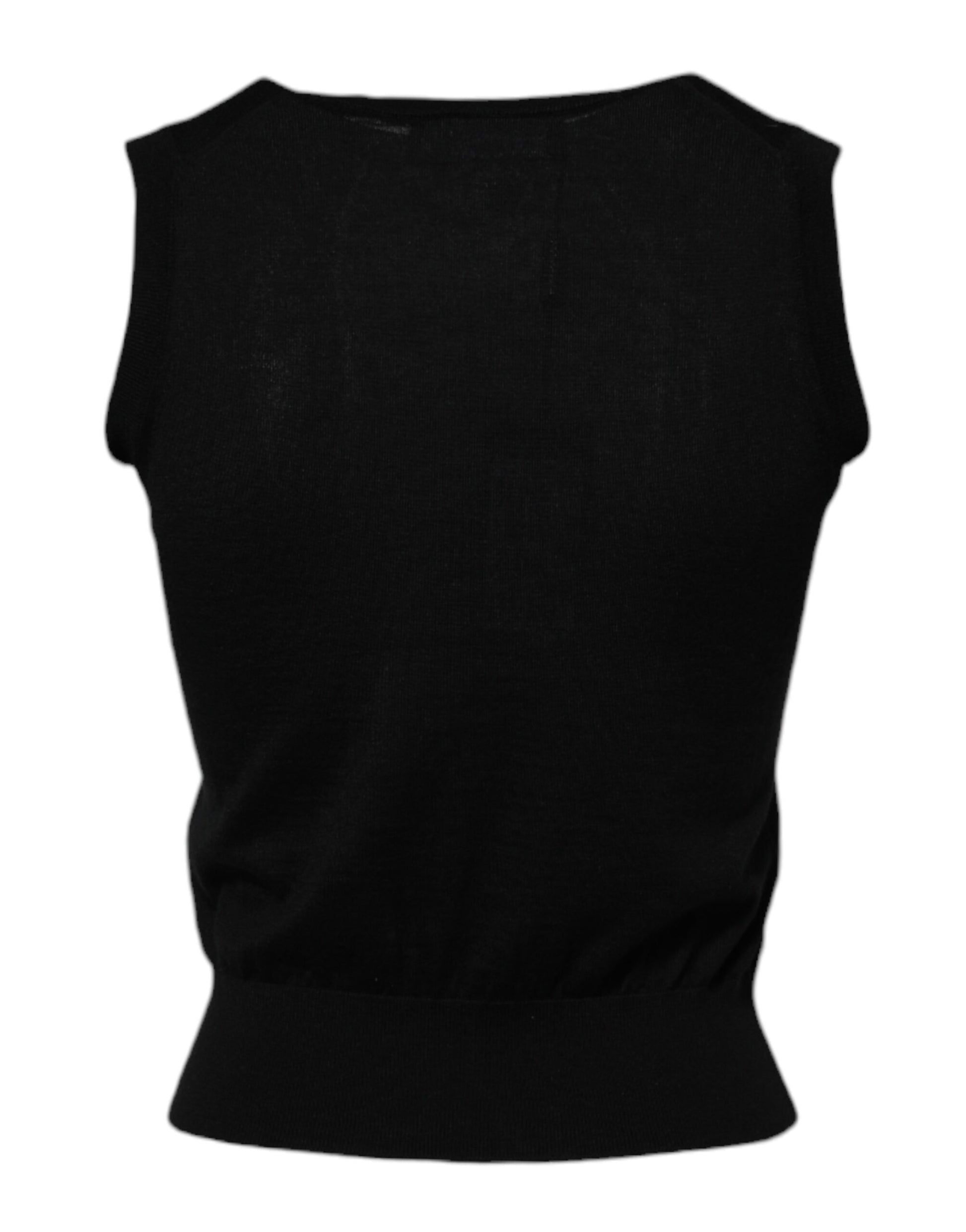 Schwarzes ärmelloses Kaschmir-Tank-T-Shirt für Damen