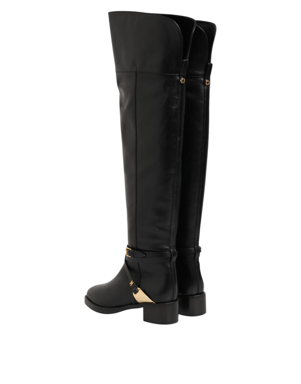 Black Leather Buckled High Boots Shoes