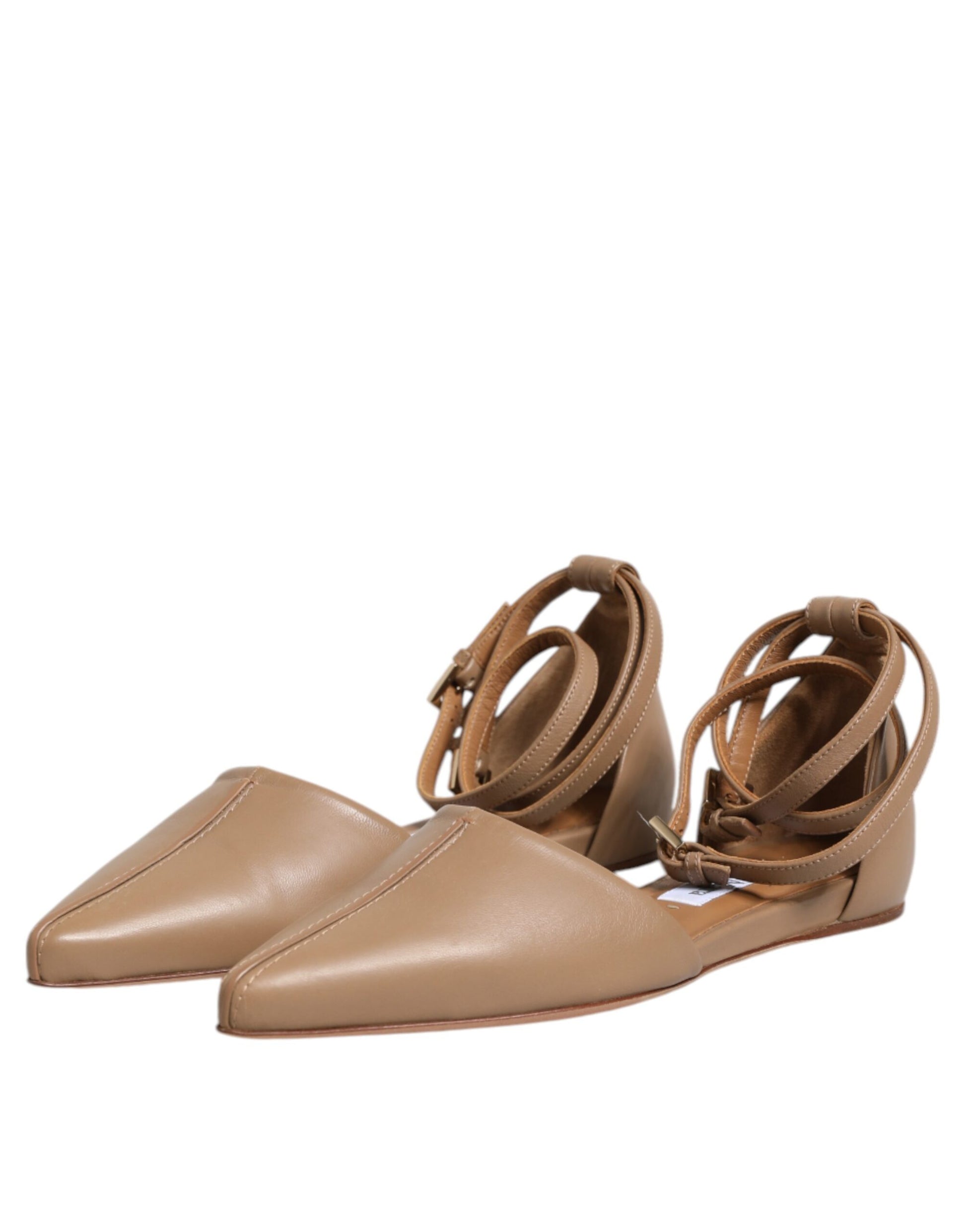 Beige Ledersandalen mit spitzer Zehenpartie und Ballerinas