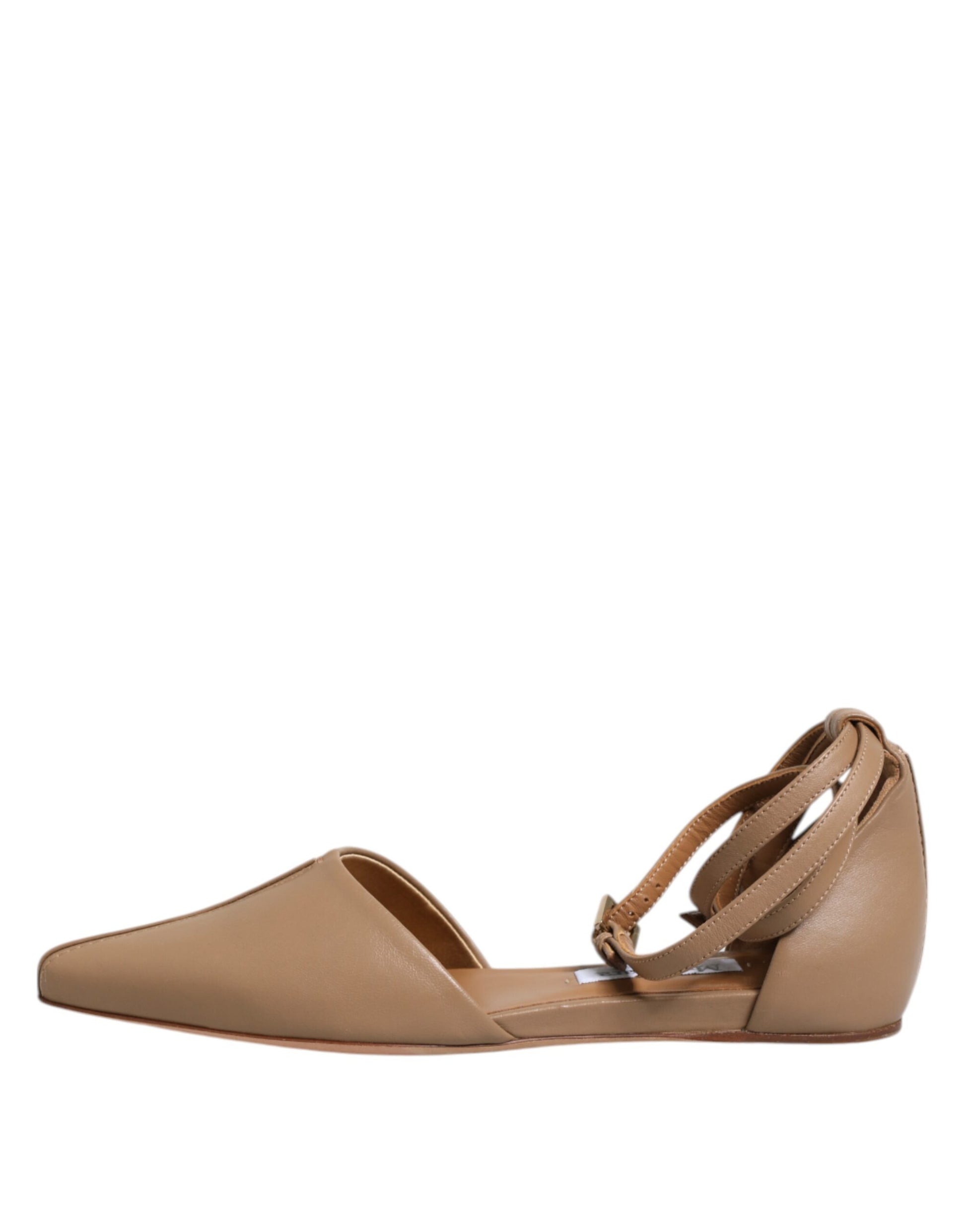Beige Ledersandalen mit spitzer Zehenpartie und Ballerinas