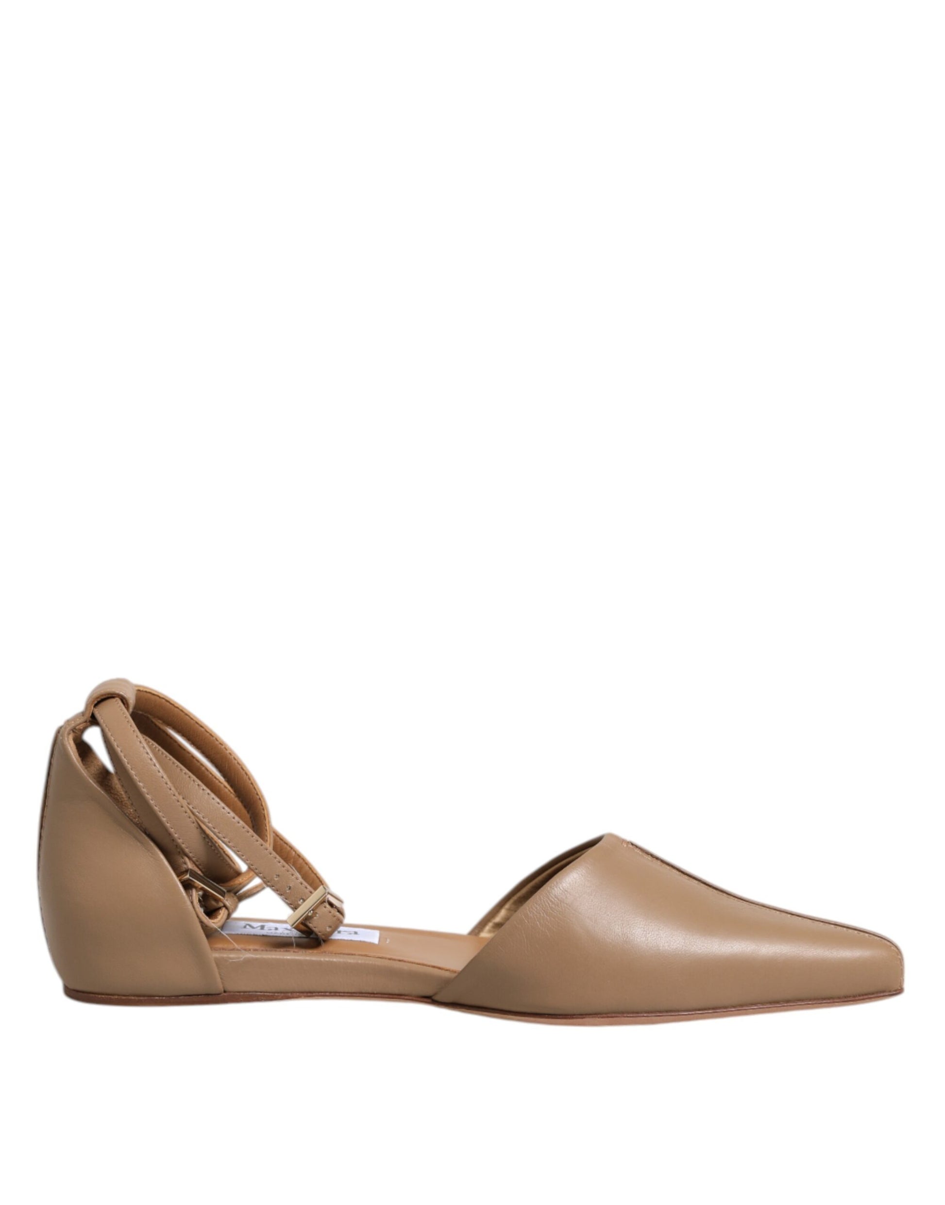 Beige Ledersandalen mit spitzer Zehenpartie und Ballerinas