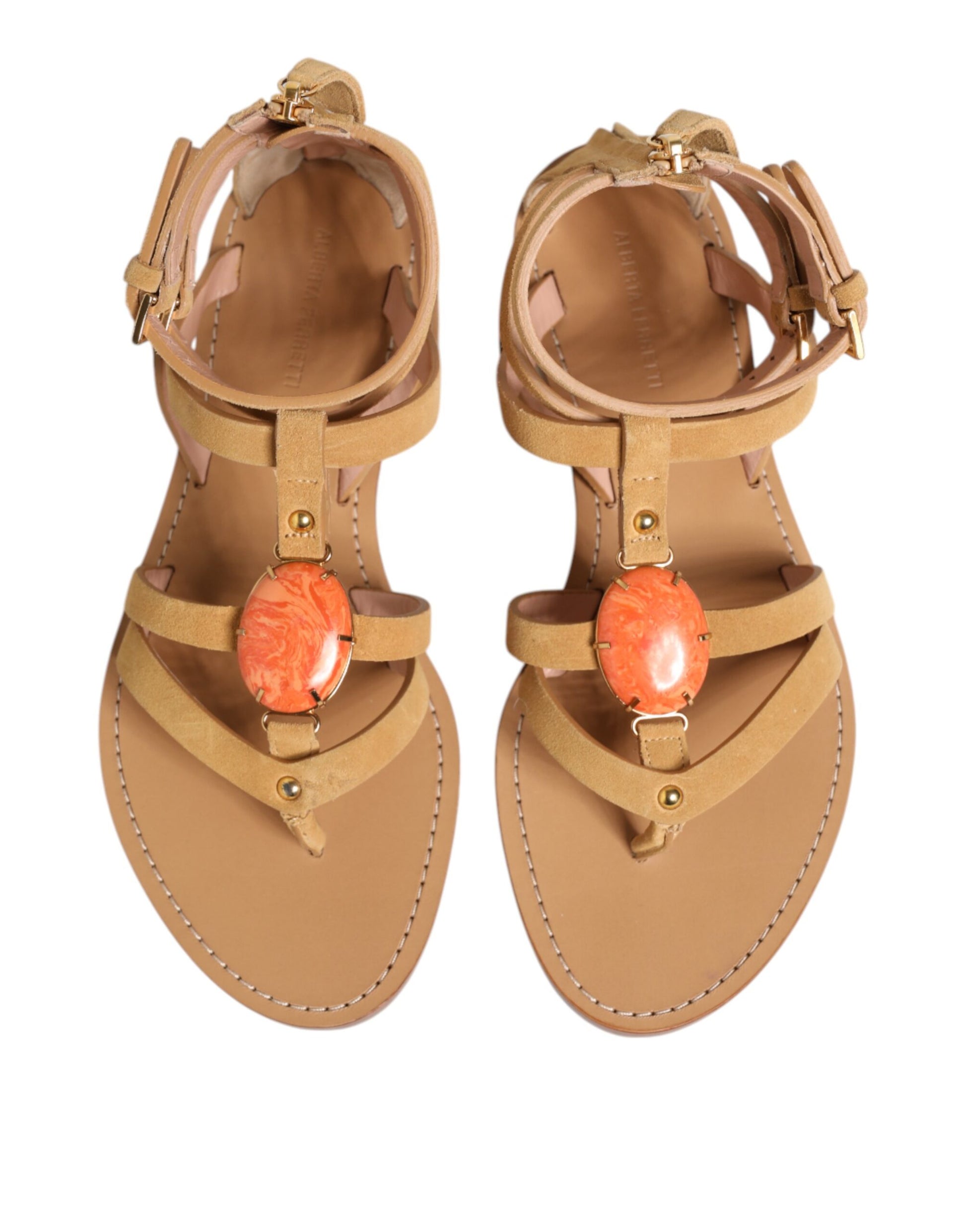 Braune Flip-Flops mit Reißverschluss und Knöchelriemen