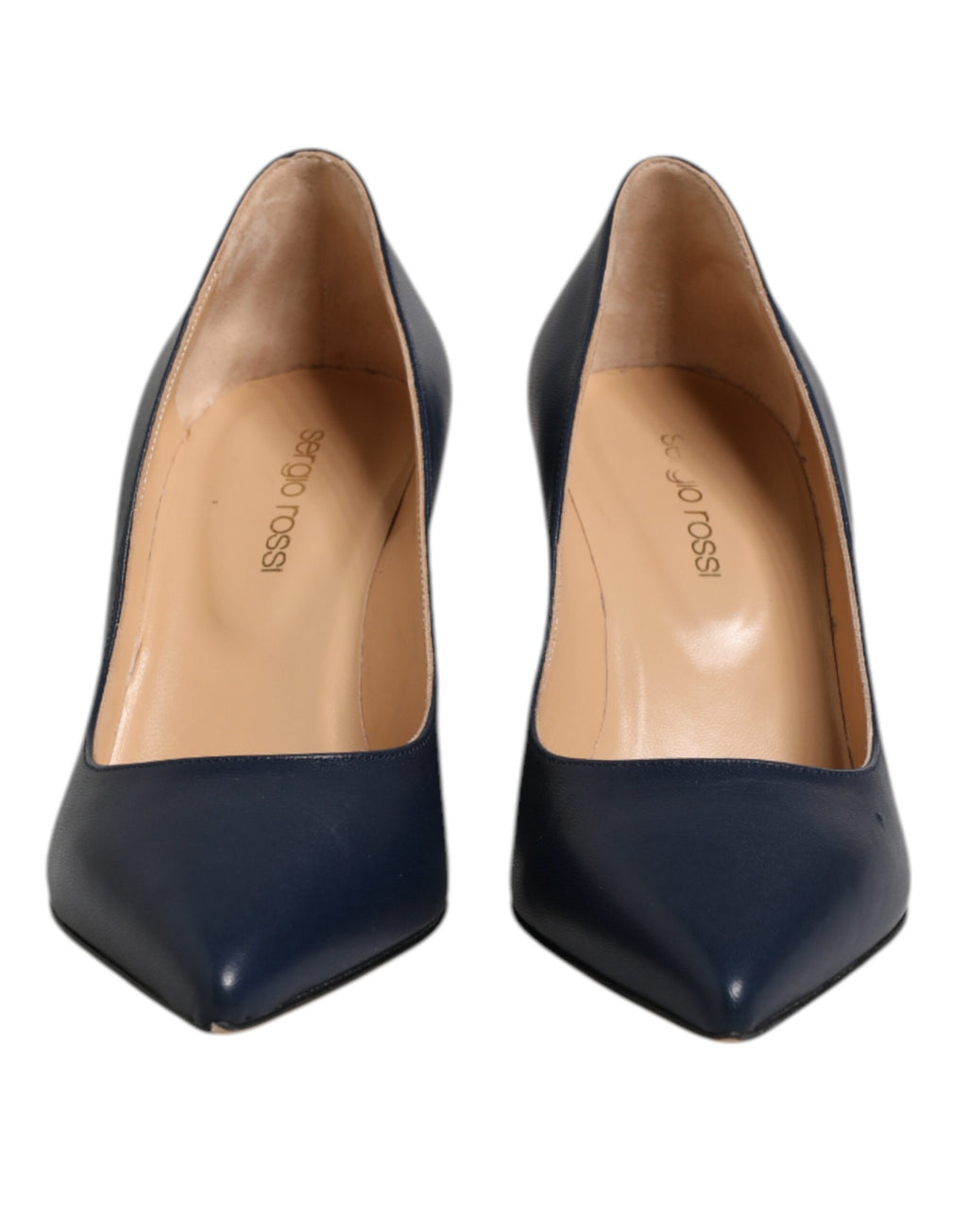 Blaue Lederschuhe mit spitzer Zehenpartie und Blockabsatz