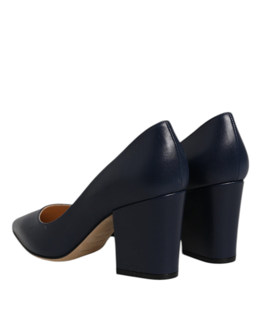 Blaue Lederschuhe mit spitzer Zehenpartie und Blockabsatz