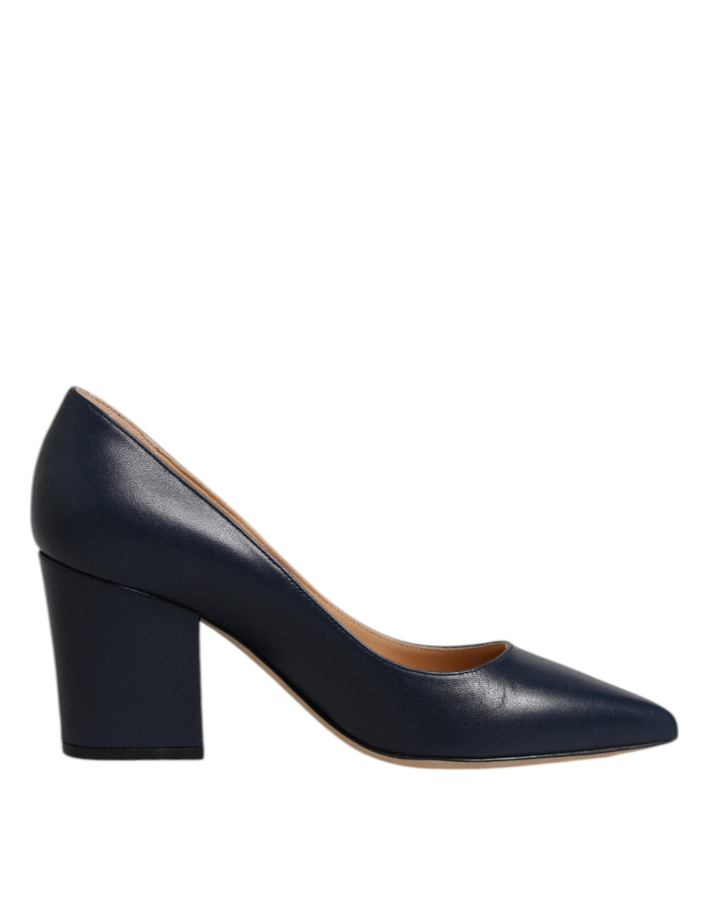 Blaue Lederschuhe mit spitzer Zehenpartie und Blockabsatz