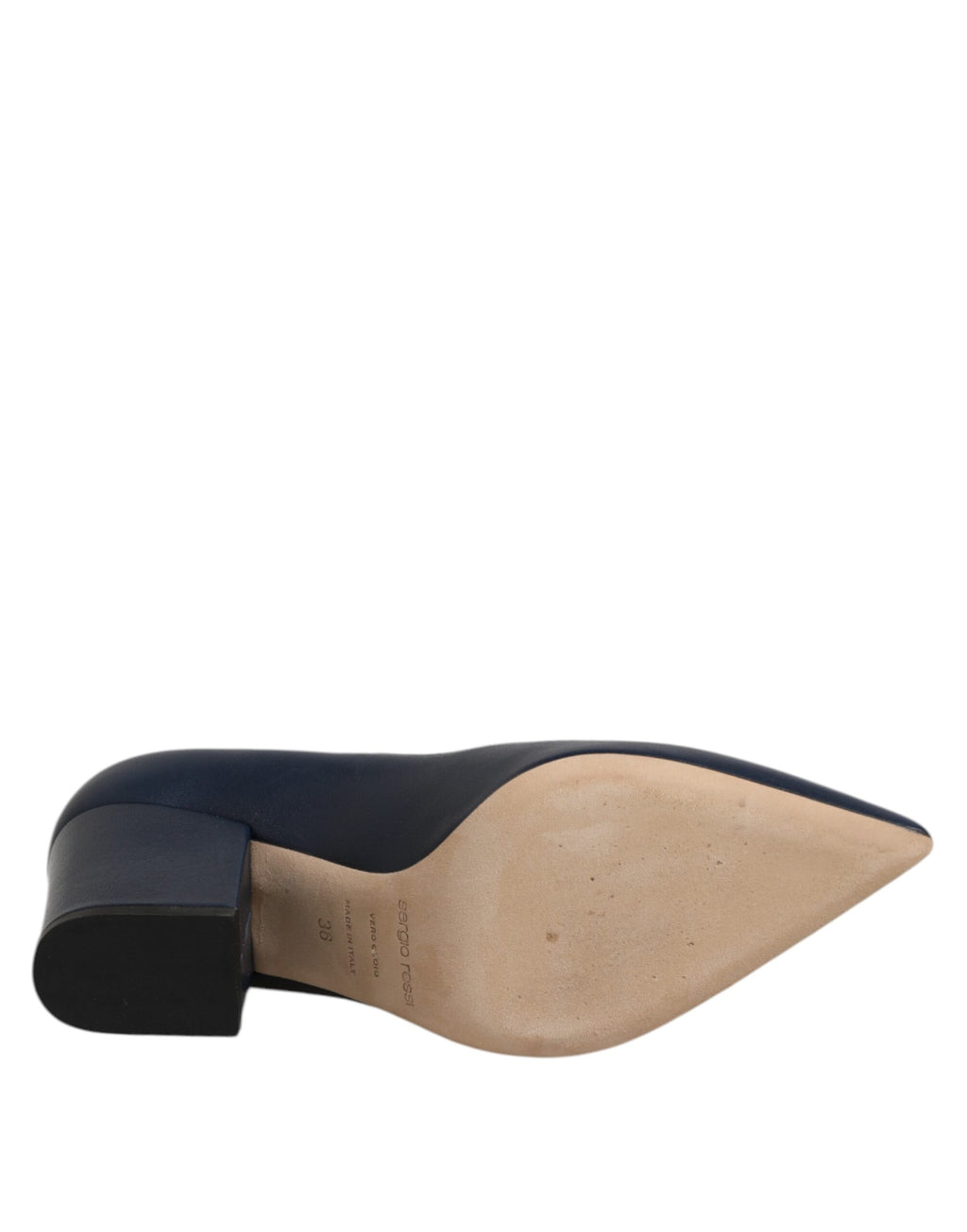 Blaue Lederschuhe mit spitzer Zehenpartie und Blockabsatz