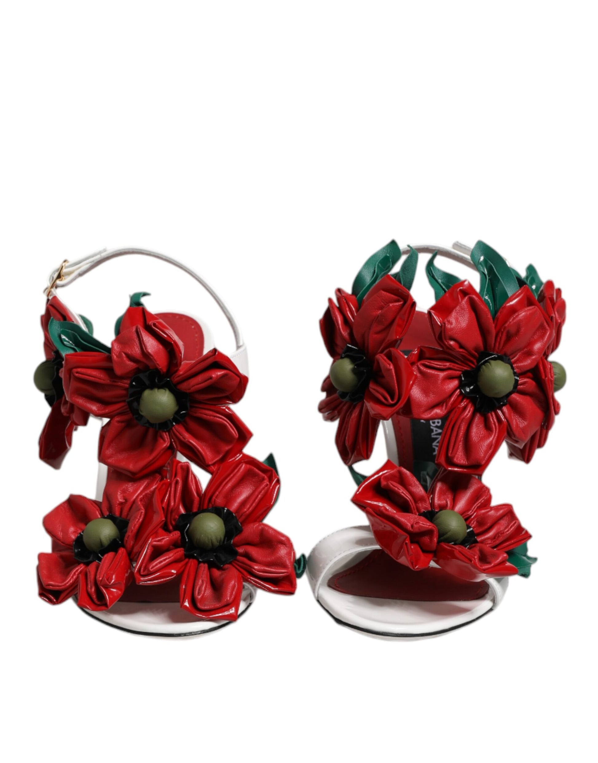 Weiße Sandalen aus Leder mit Blumendetail