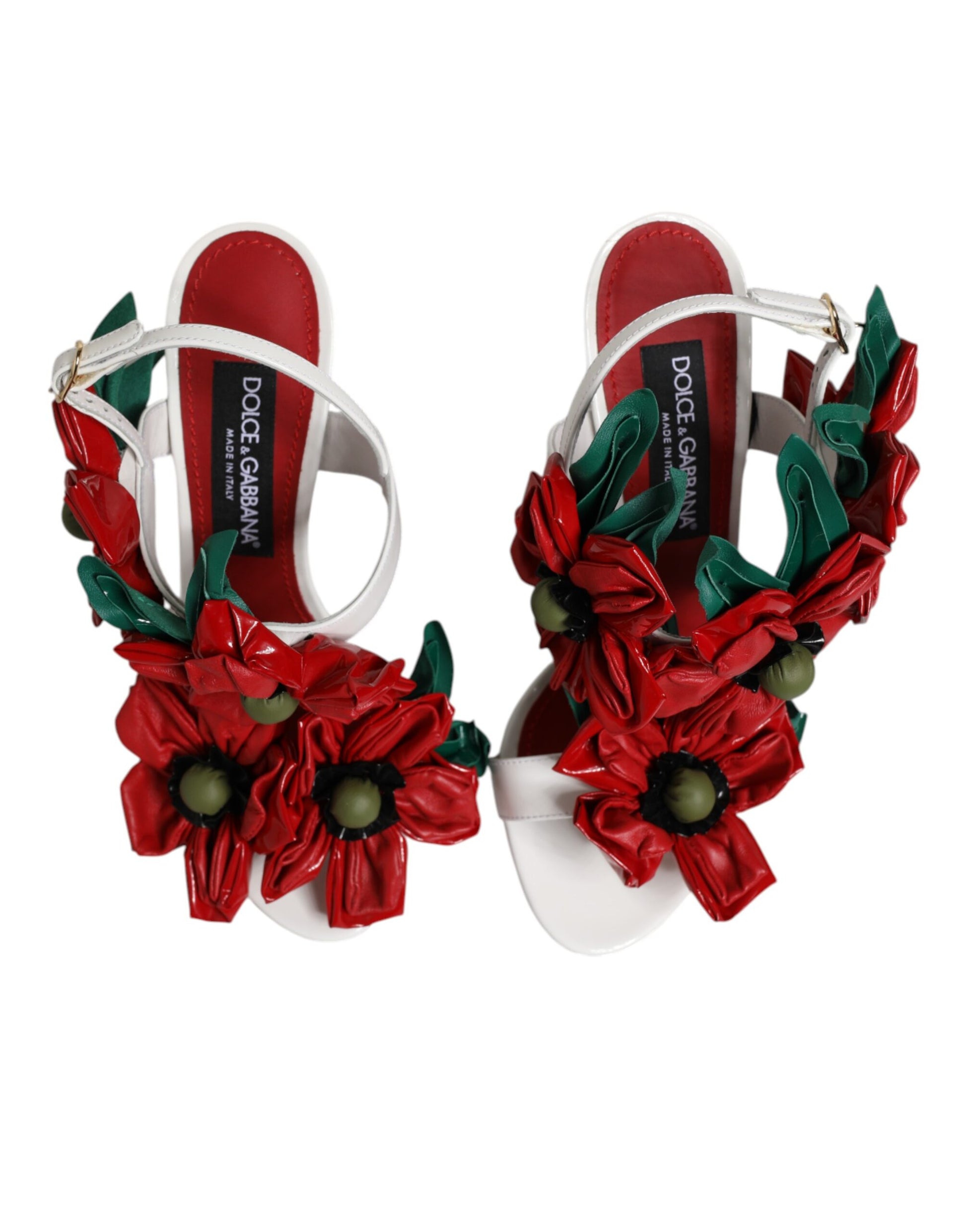 Weiße Sandalen aus Leder mit Blumendetail