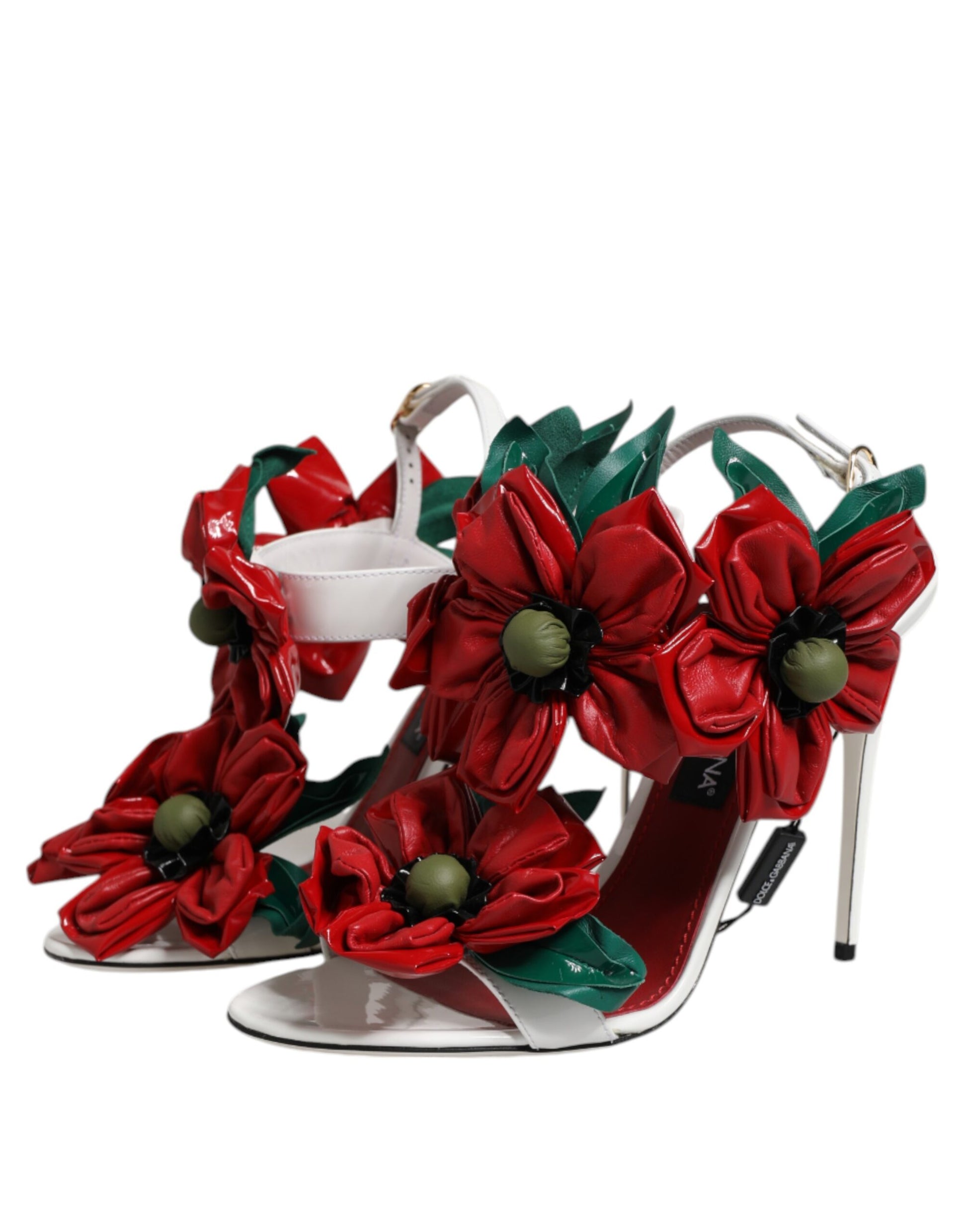 Weiße Sandalen aus Leder mit Blumendetail