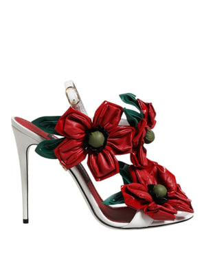 Weiße Sandalen aus Leder mit Blumendetail