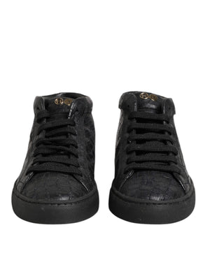 HIDE & JACK Black Leather Lace Up Mid Top Sneakers Shoes