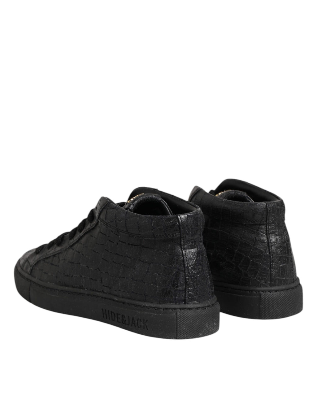 HIDE & JACK Black Leather Lace Up Mid Top Sneakers Shoes