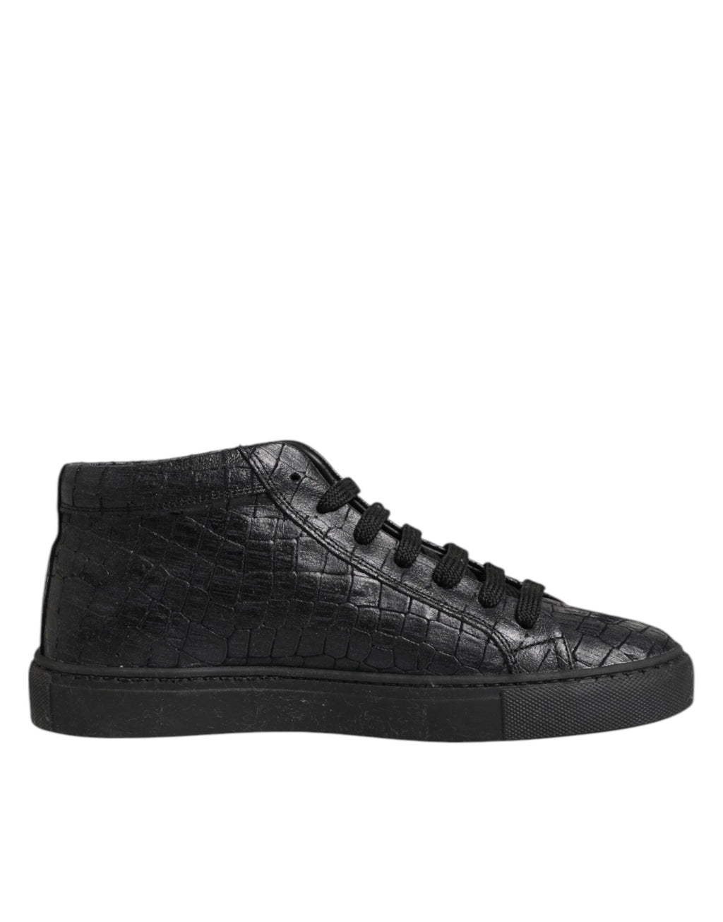 HIDE & JACK Black Leather Lace Up Mid Top Sneakers Shoes