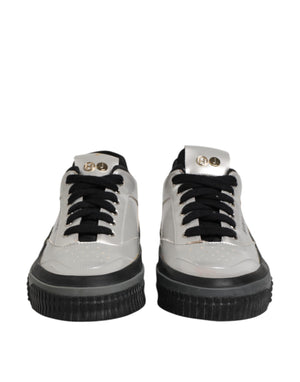 HIDE & JACK Silver Leather Lace Up Low Top Sneakers Shoes