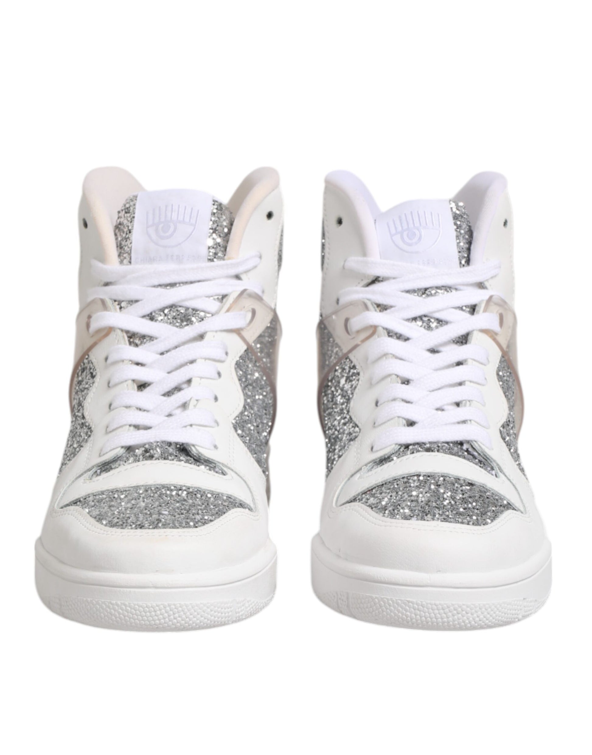 Chiara Ferragni White Silver High Top Women Sneakers Shoes