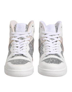 Chiara Ferragni White Silver High Top Women Sneakers Shoes