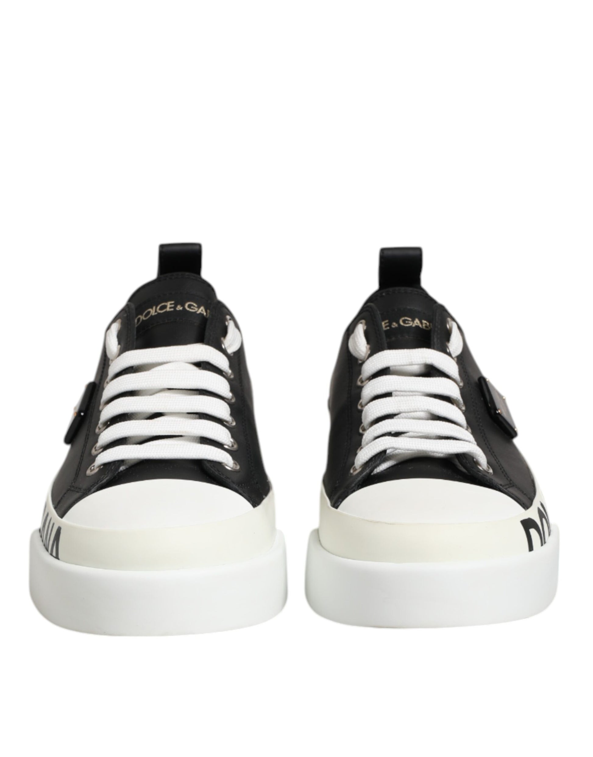 Dolce & Gabbana Black White Leather Low Top Sneakers Shoes