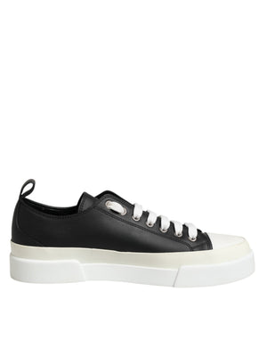 Dolce & Gabbana Black White Leather Low Top Sneakers Shoes