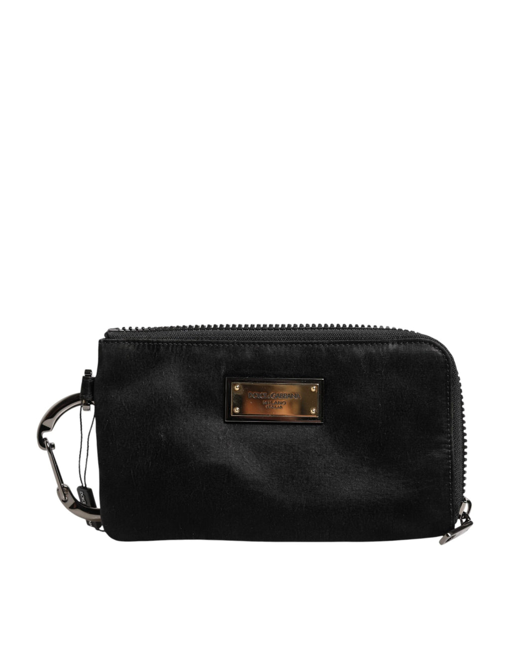 Schwarze Clutch aus Nylon mit Schlüsselring und Logo-Schild