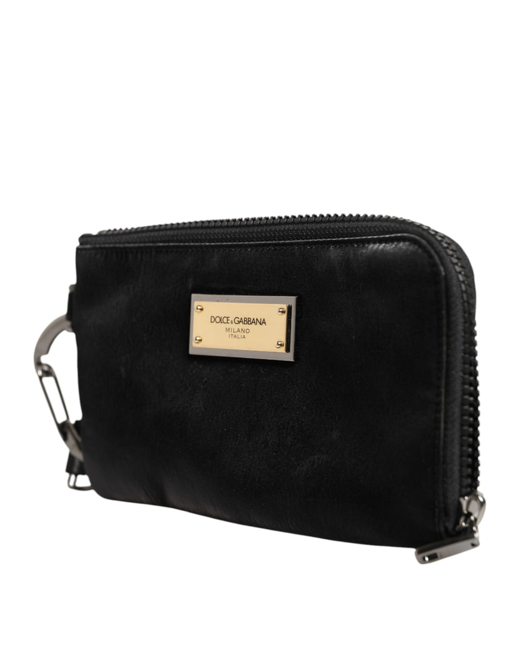 Schwarze Clutch aus Nylon mit Schlüsselring und Logo-Schild