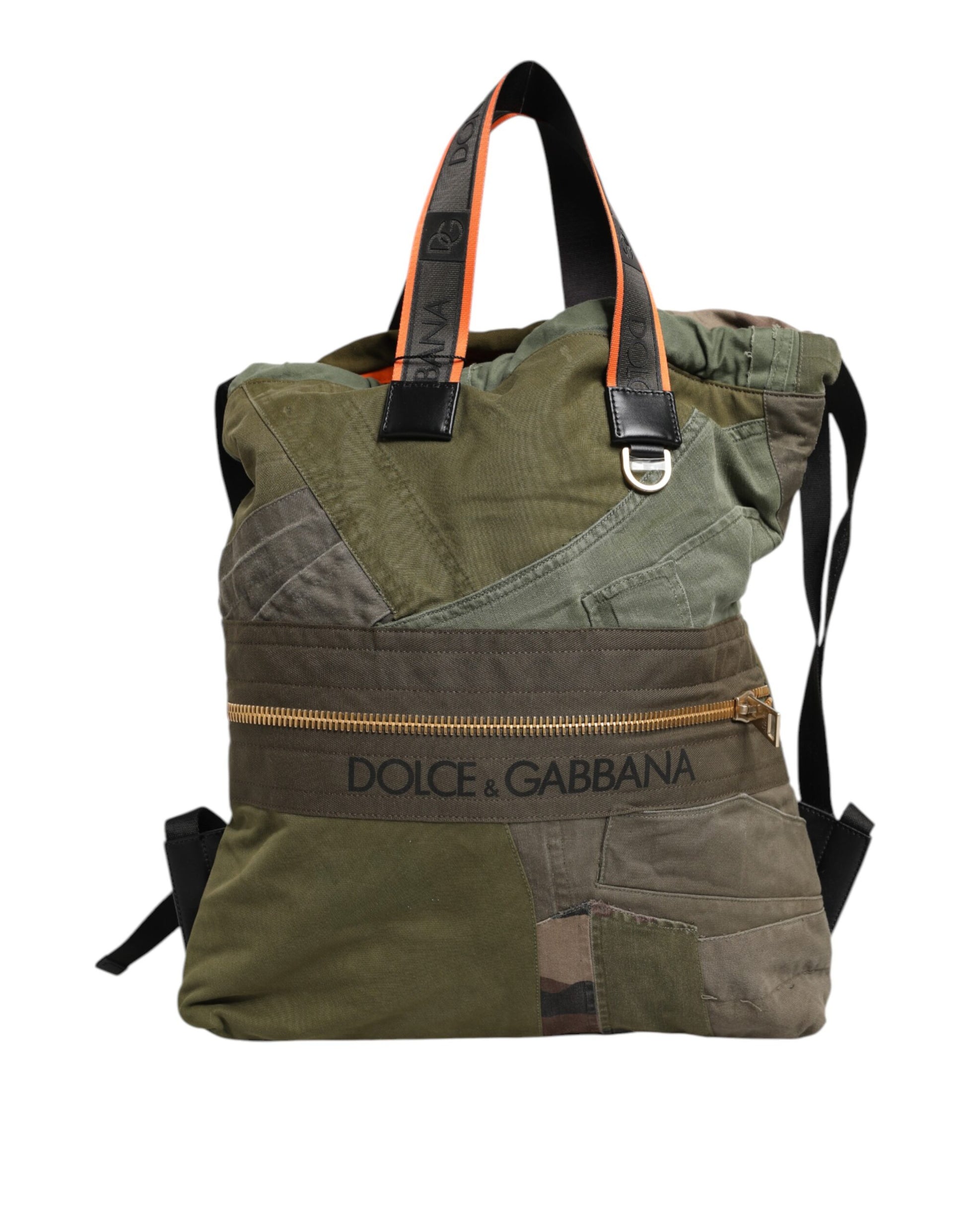 Dolce & Gabbana Military Green Patchwork Rucksack Backpack Bag