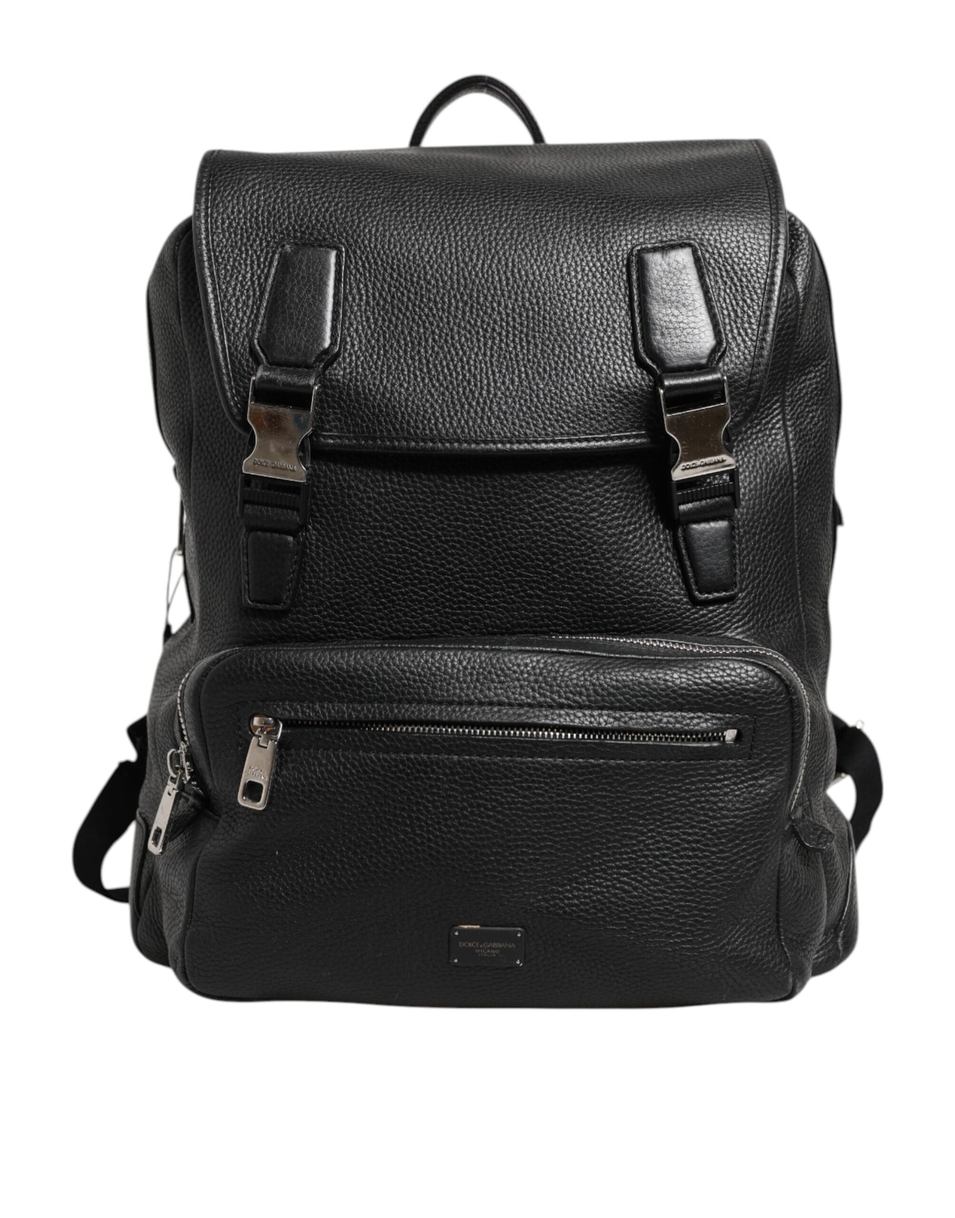 Schwarzer Palermo Rucksack aus gehämmertem Kalbsleder