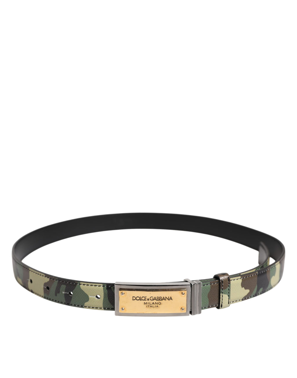 Mehrfarbiger Camouflage-Gürtel mit Metall-Logoschnalle