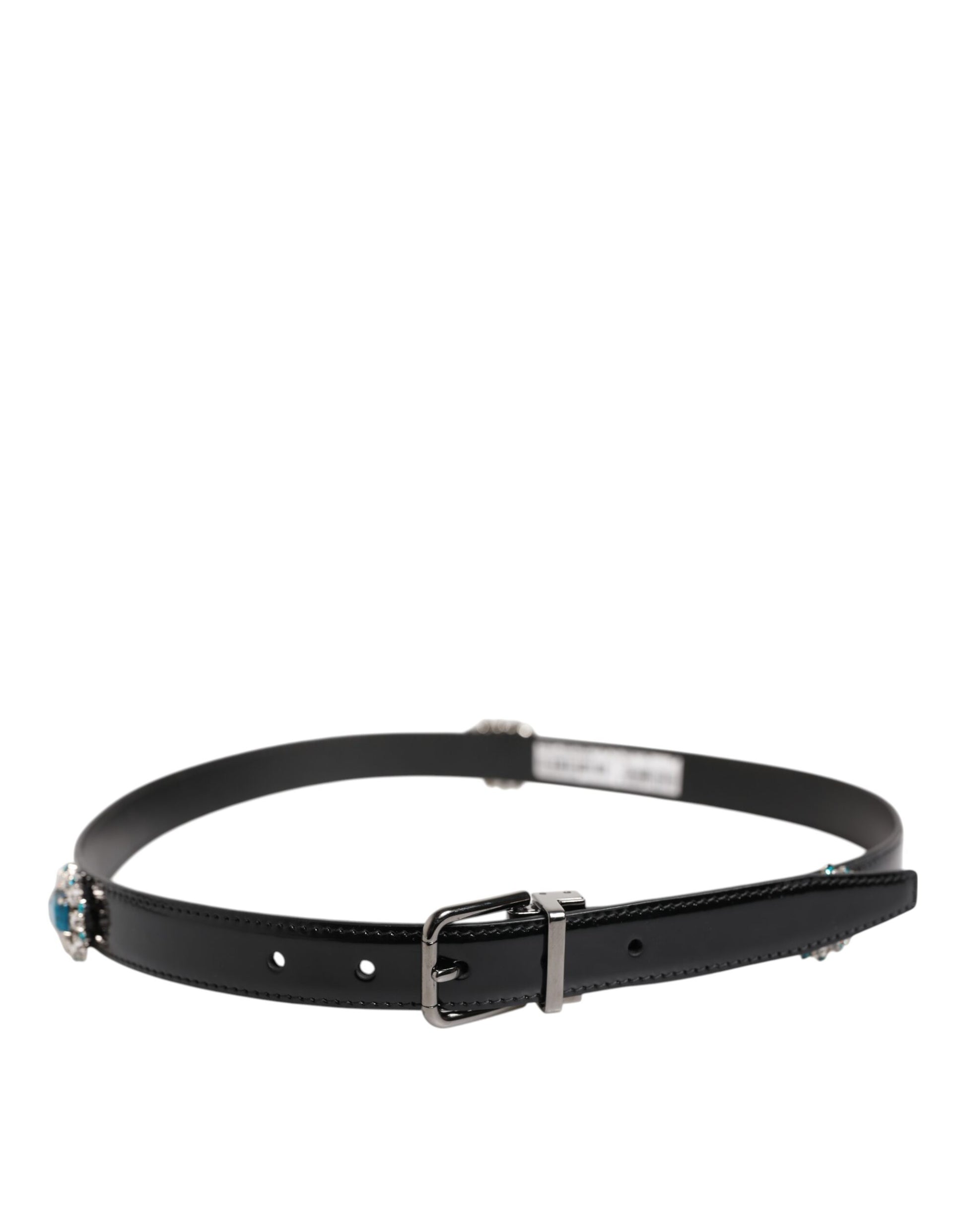 Dolce & Gabbana Black Embellished Metal Logo Buckle Belt