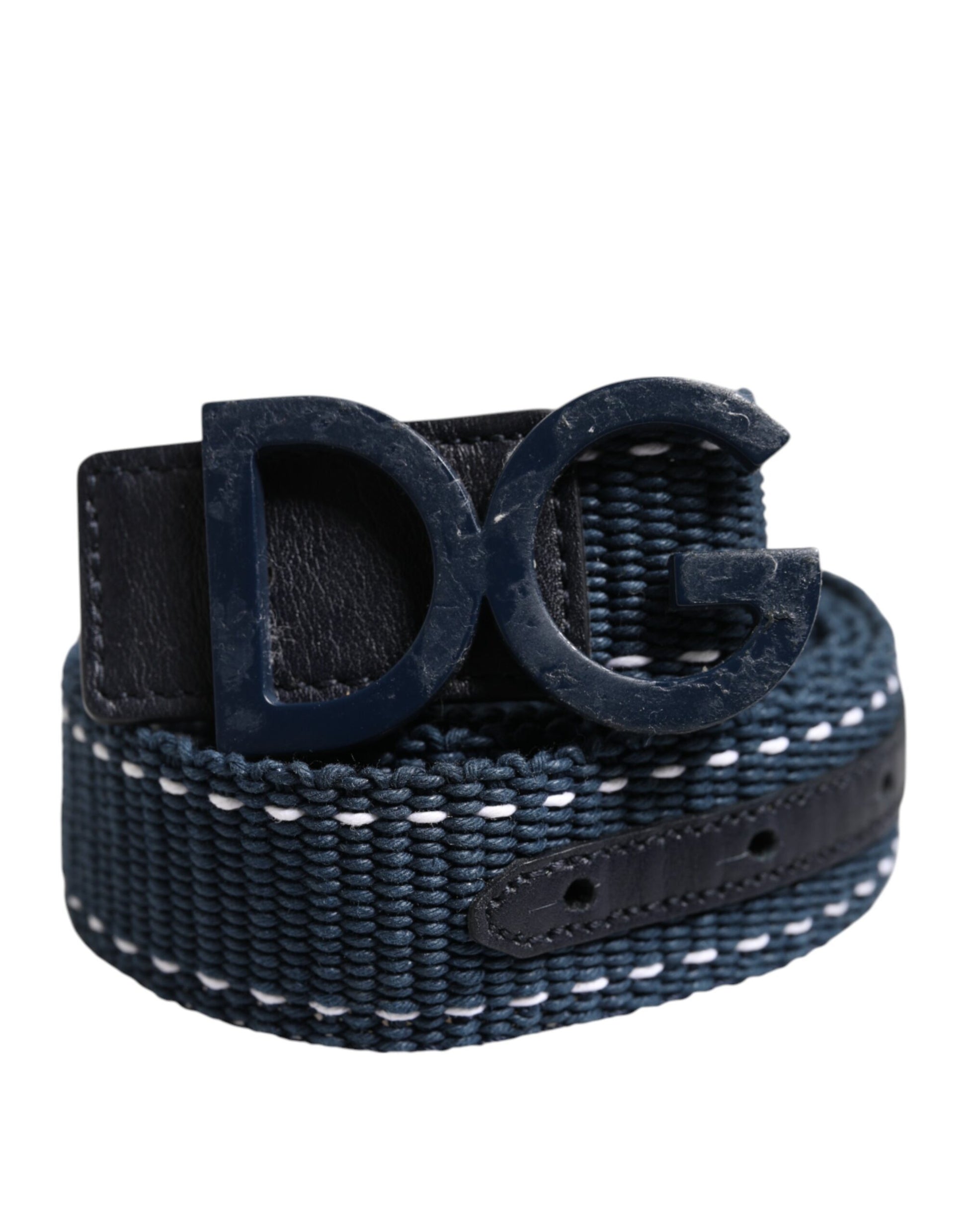 Blau-weißer Baumwollgürtel mit DG-Logo und Metallschnalle