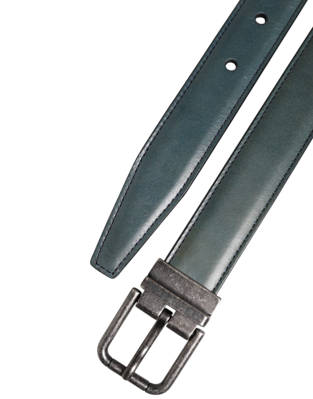 Grüner klassischer Ledergürtel mit Metall-Logoschnalle