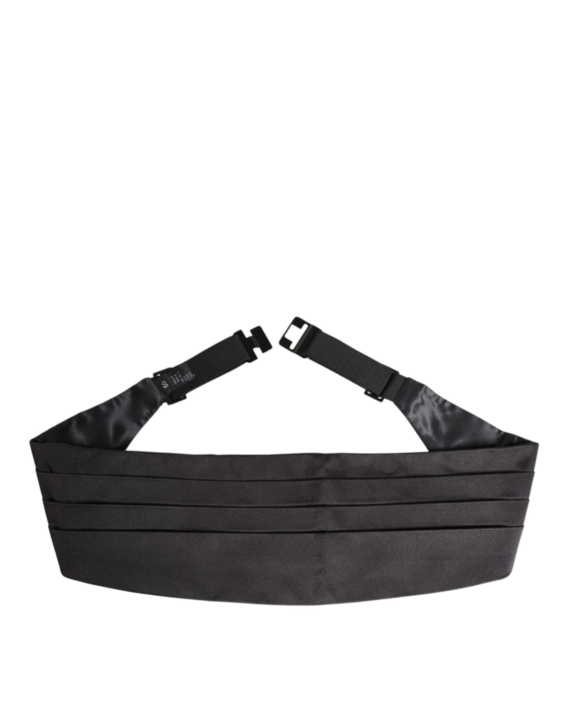 Schwarzer Herrengürtel aus 100 % Seide mit breiter Taille und Kummerbund