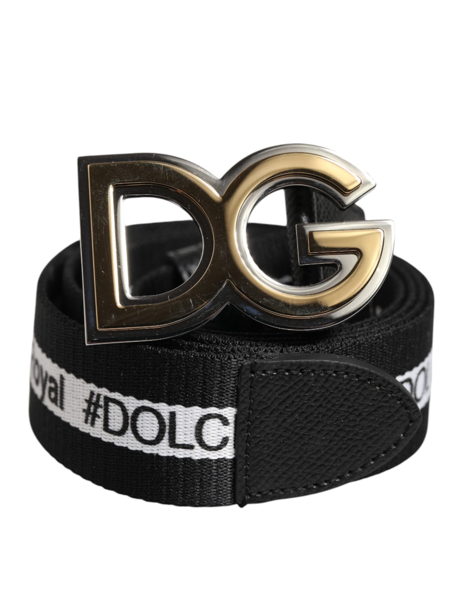 Schwarzer Baumwollgürtel mit DG-Logo und goldener Schnalle