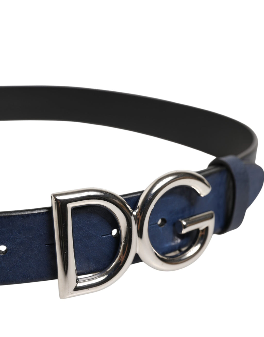 Blauer klassischer Gürtel mit silberner Metallschnalle mit DG-Logo