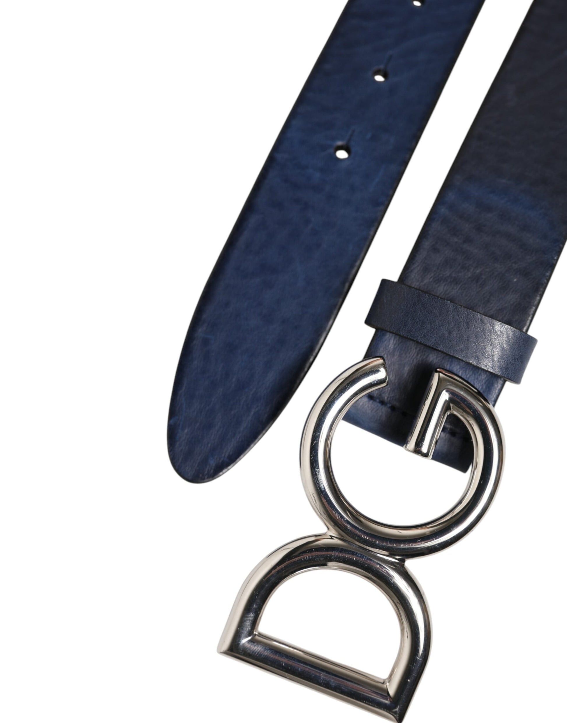 Blauer klassischer Gürtel mit silberner Metallschnalle mit DG-Logo