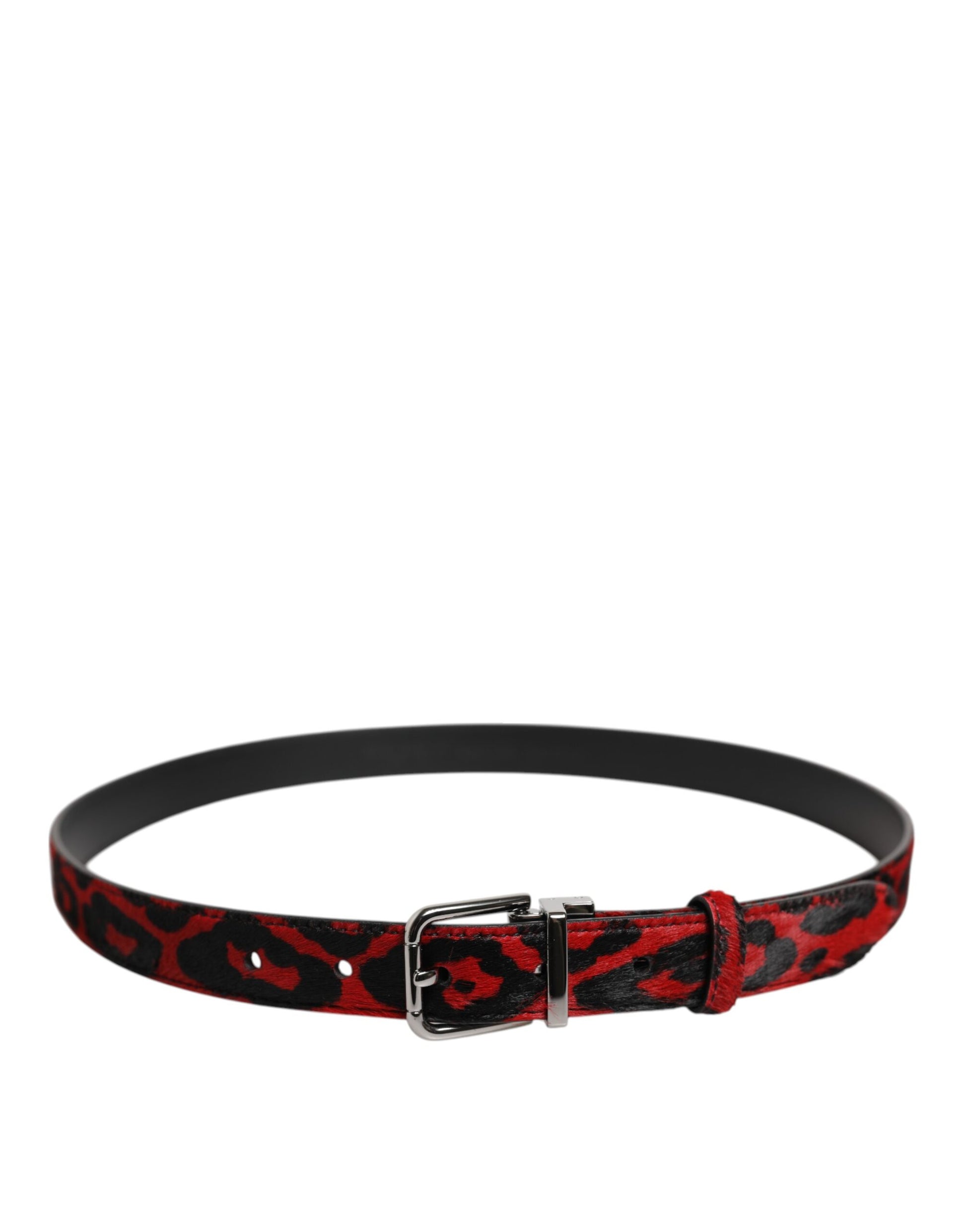 Schwarz-roter Leopardengürtel mit silberner Metallschnalle