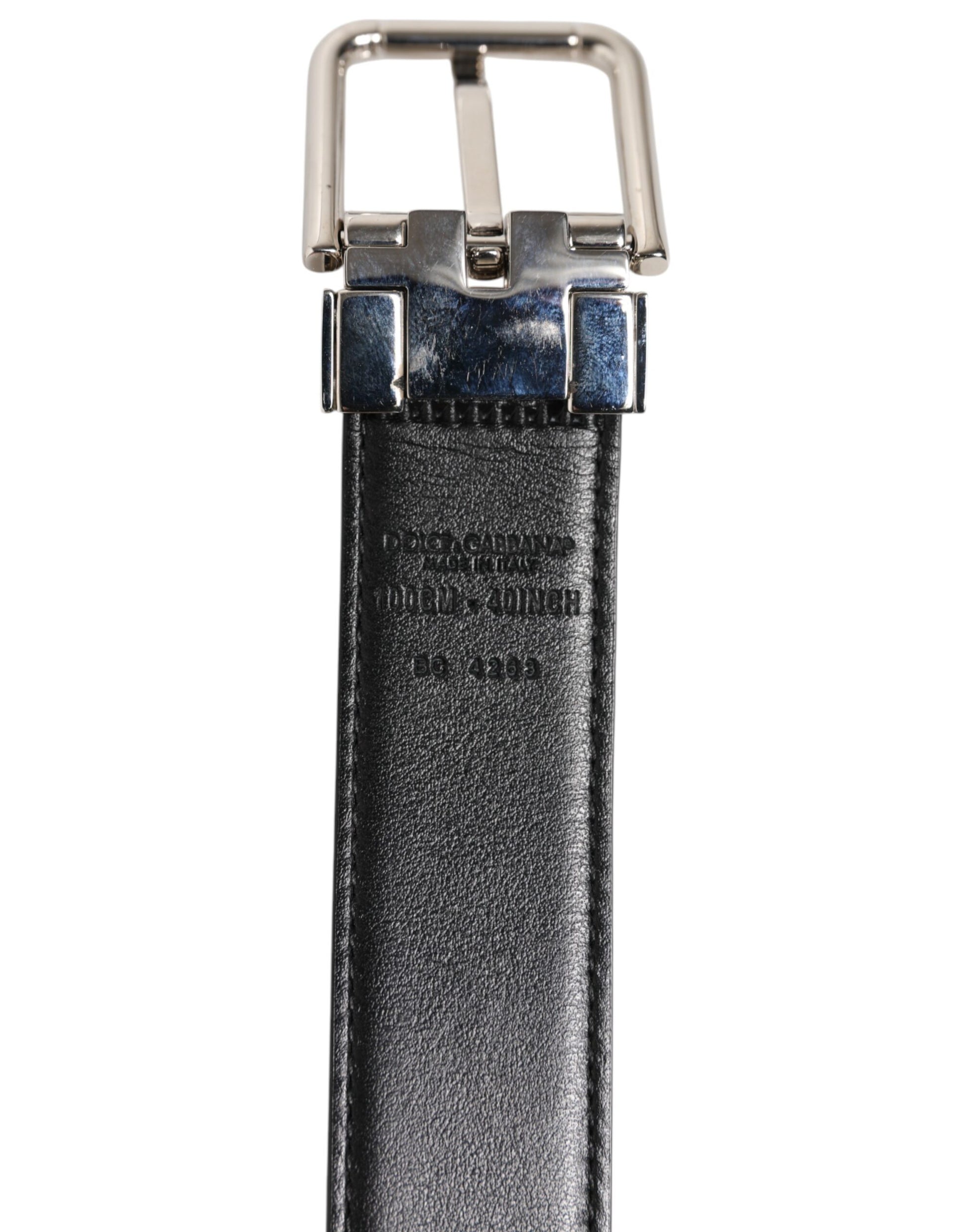 Dolce & Gabbana Black Classic Leather Silver Tone Buckle Belt