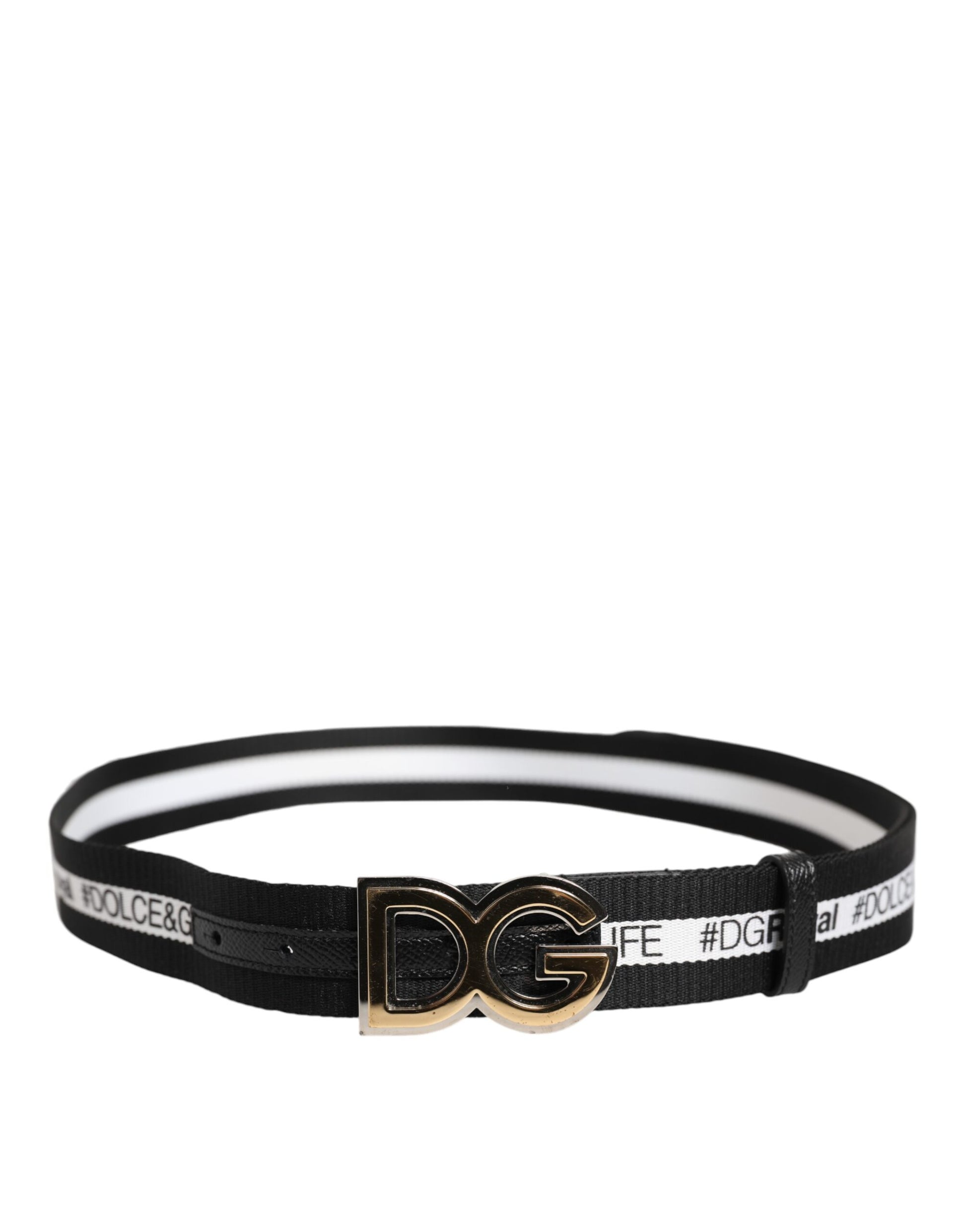Dolce & Gabbana Black Cotton Gold Tone Metal DG Buckle Belt
