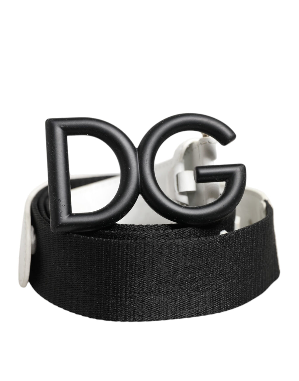 Schwarz-weißer Gürtel mit DG-Logoschnalle aus Metall