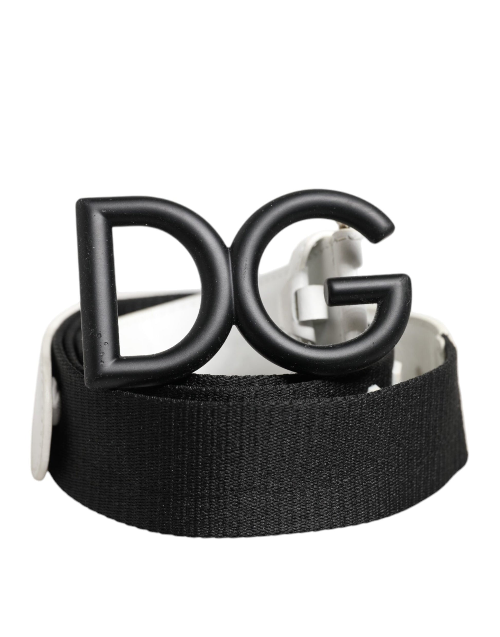 Schwarz-weißer Gürtel mit DG-Logoschnalle aus Metall