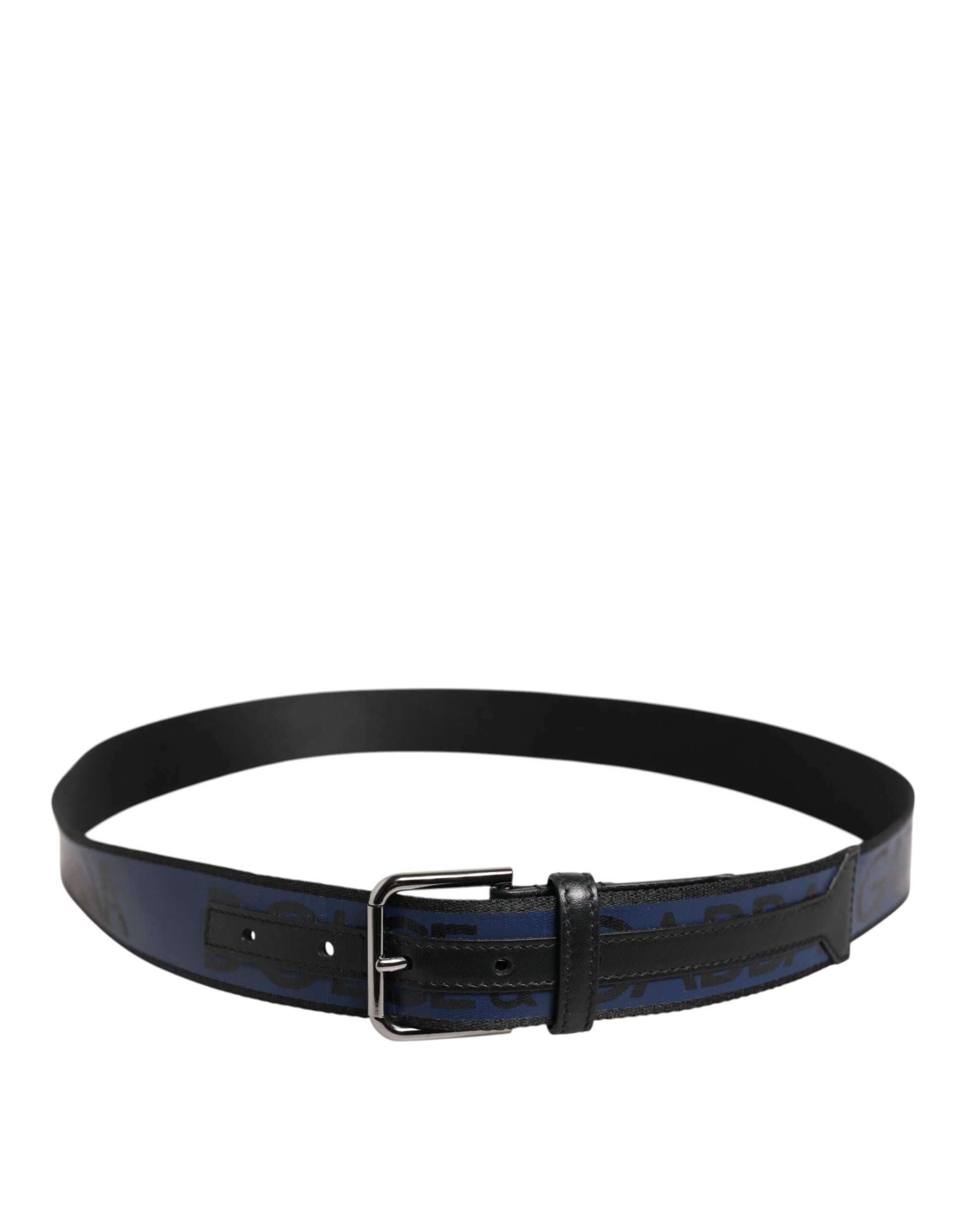 Blau-schwarzer Polyestergürtel mit Metallschnalle