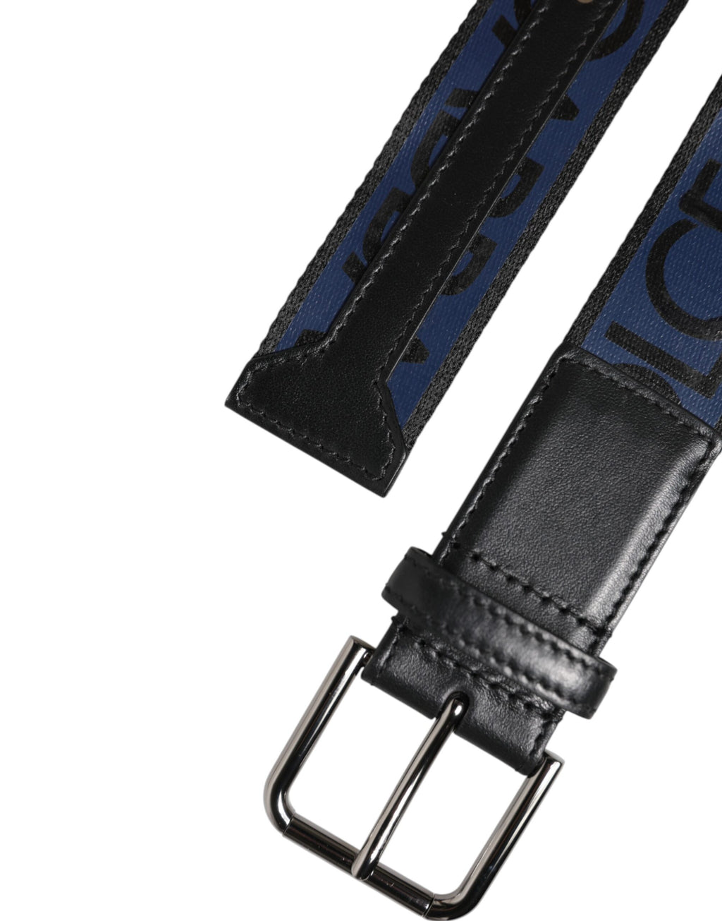 Blau-schwarzer Polyestergürtel mit Metallschnalle