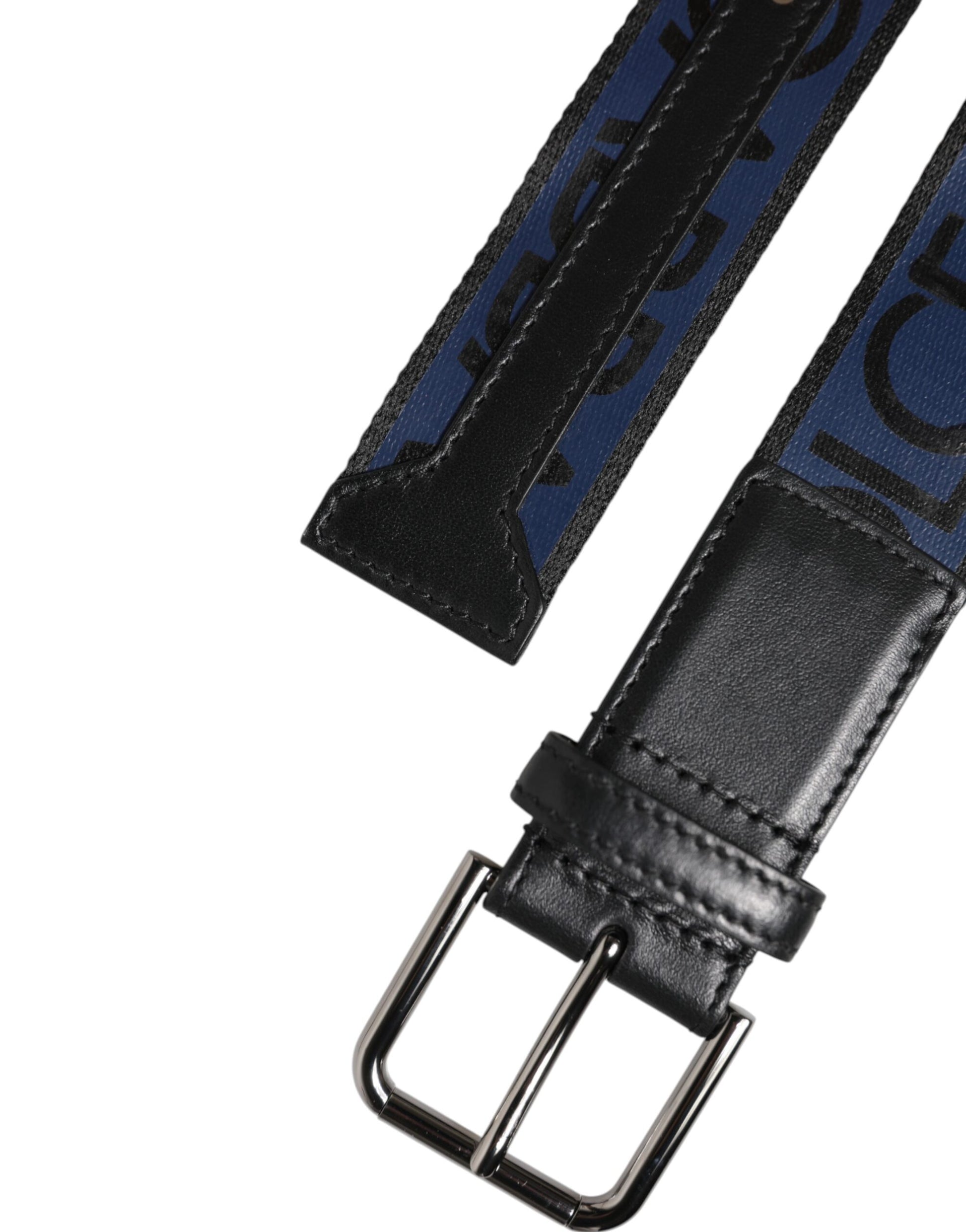 Blau-schwarzer Polyestergürtel mit Metallschnalle