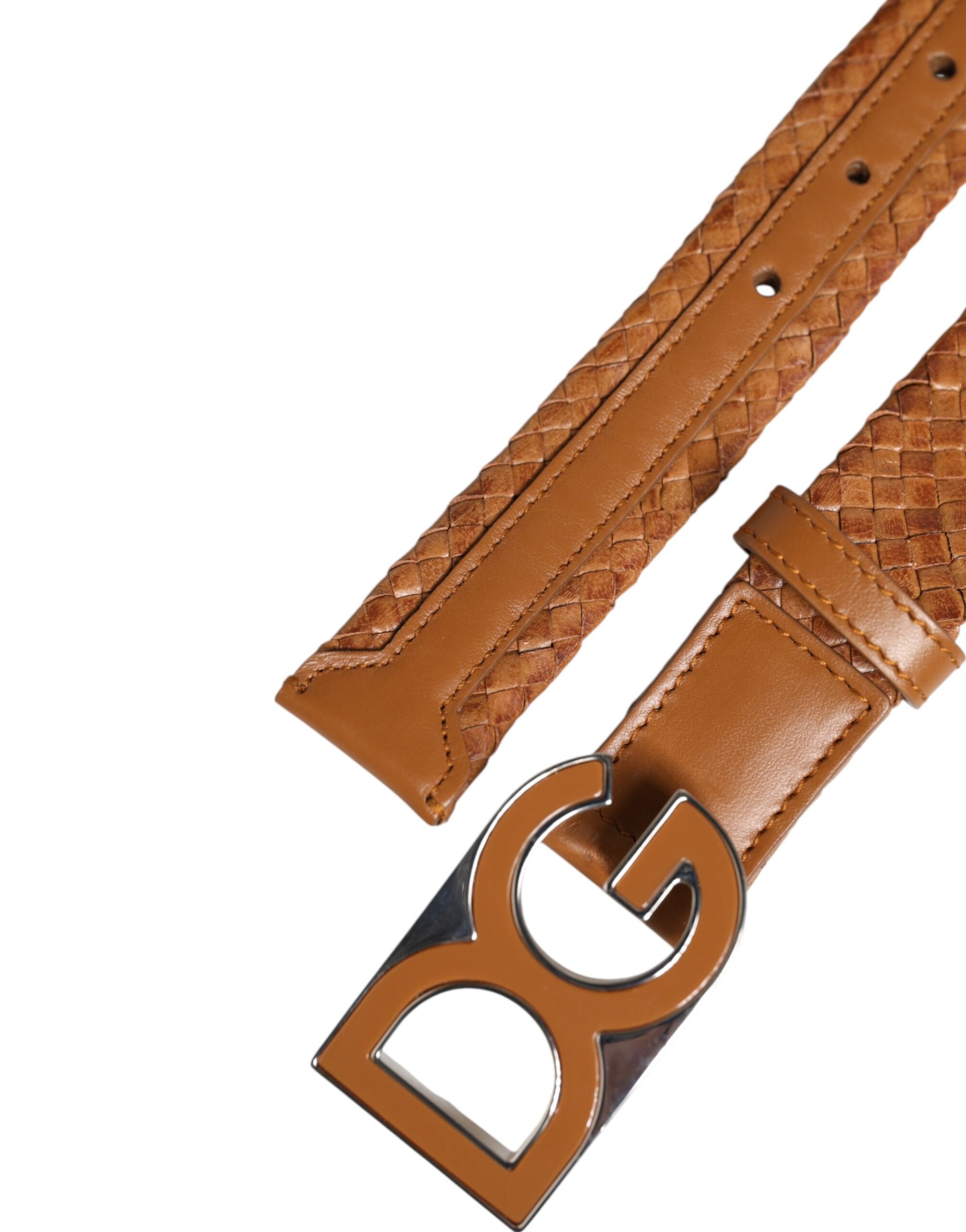 Brauner geflochtener Gürtel mit DG-Logoschnalle aus Metall