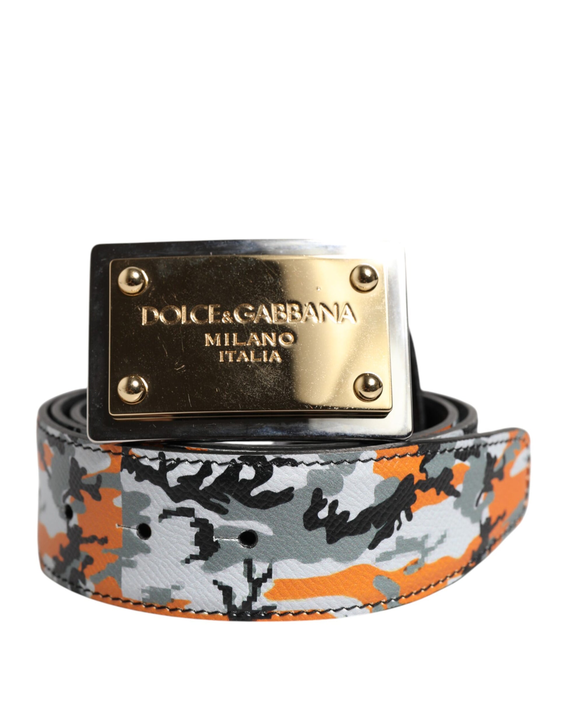 Mehrfarbiger Camouflage-Gürtel mit Metall-Logoschnalle