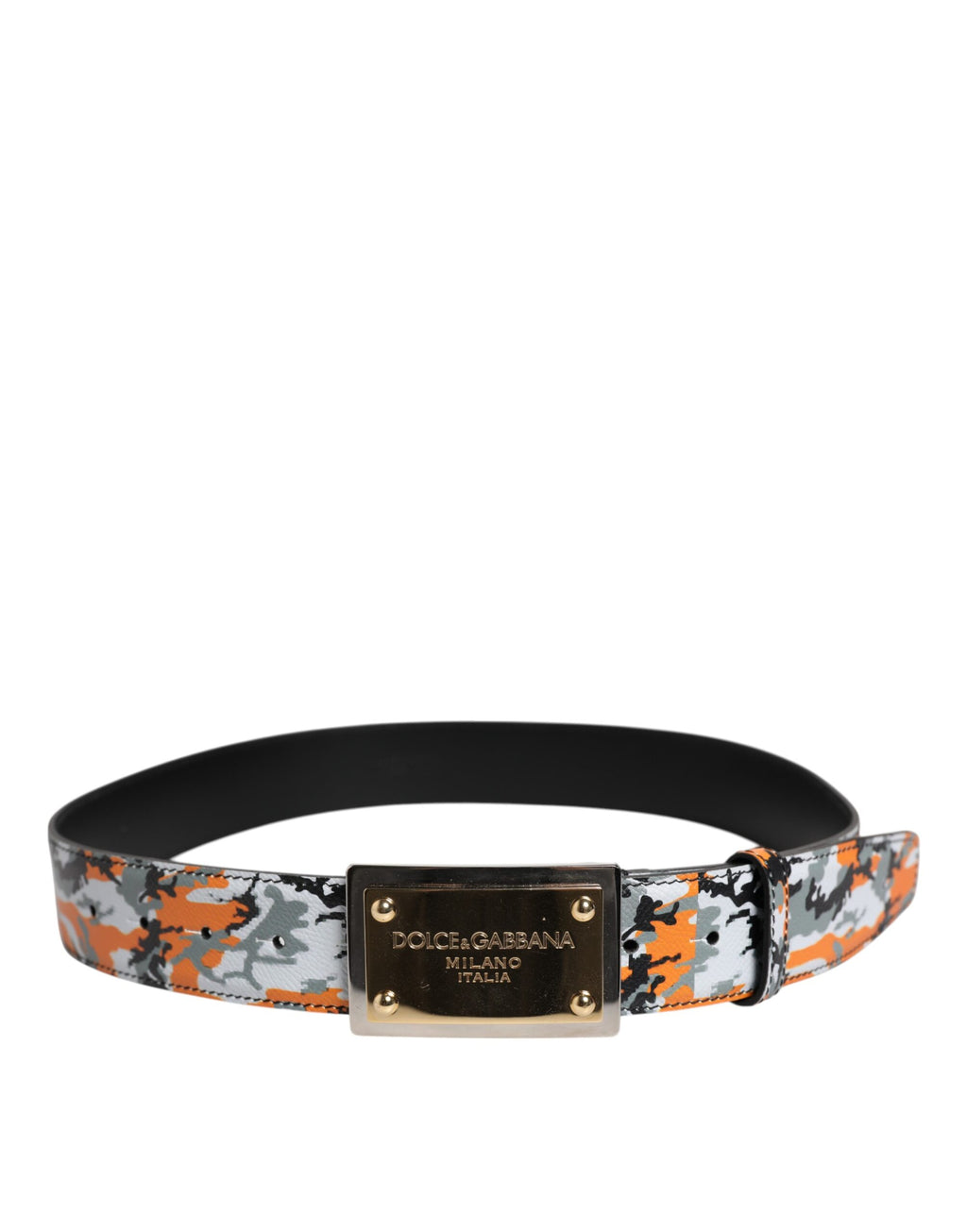 Mehrfarbiger Camouflage-Gürtel mit Metall-Logoschnalle