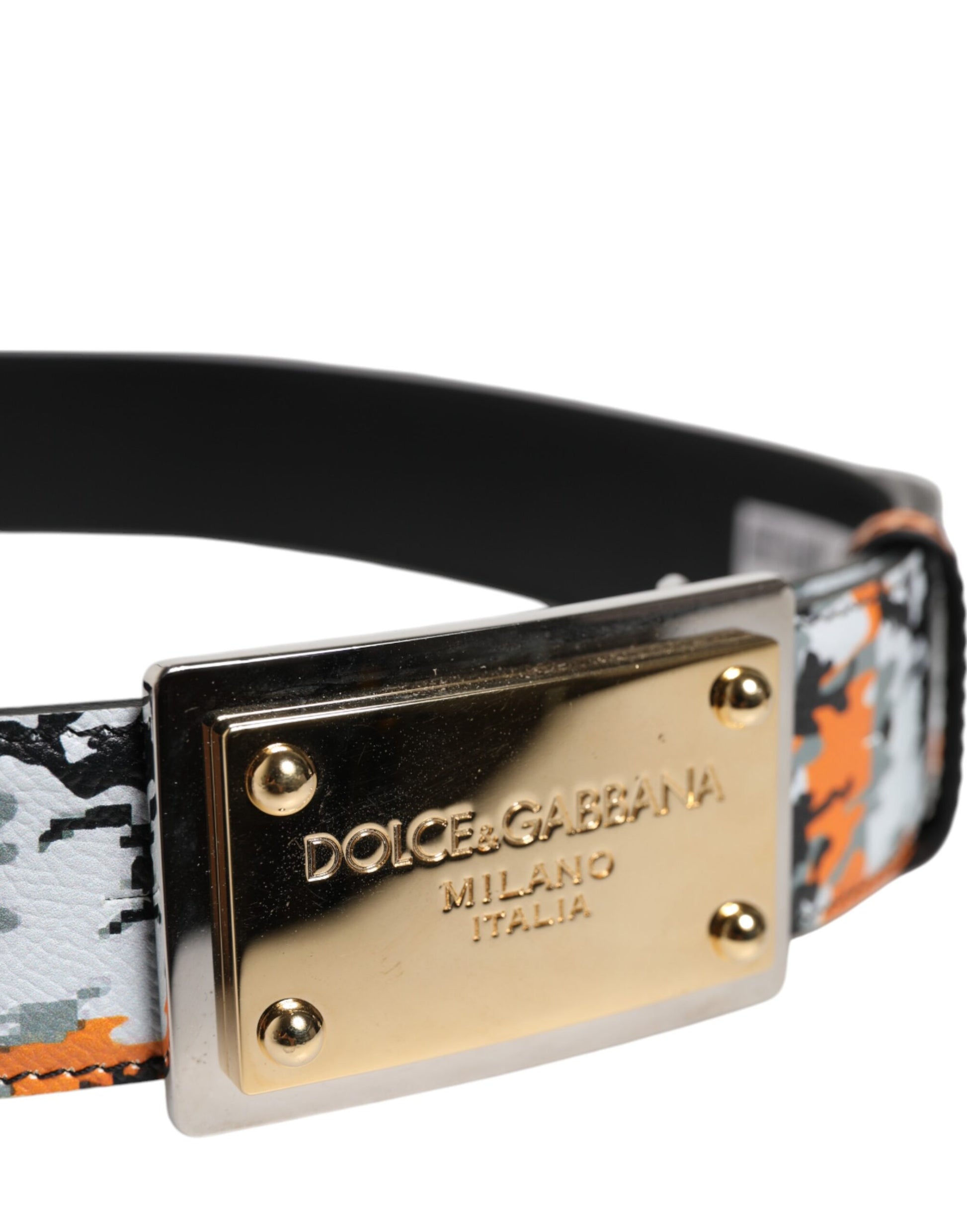 Mehrfarbiger Camouflage-Gürtel mit Metall-Logoschnalle
