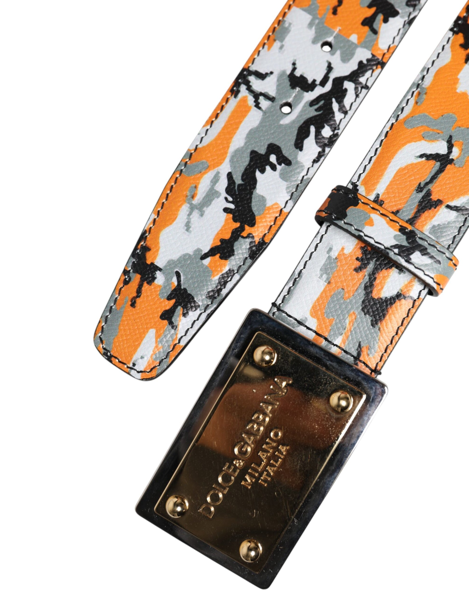 Mehrfarbiger Camouflage-Gürtel mit Metall-Logoschnalle