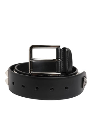 Dolce & Gabbana Black Leather Studded DG Metal Buckle Belt