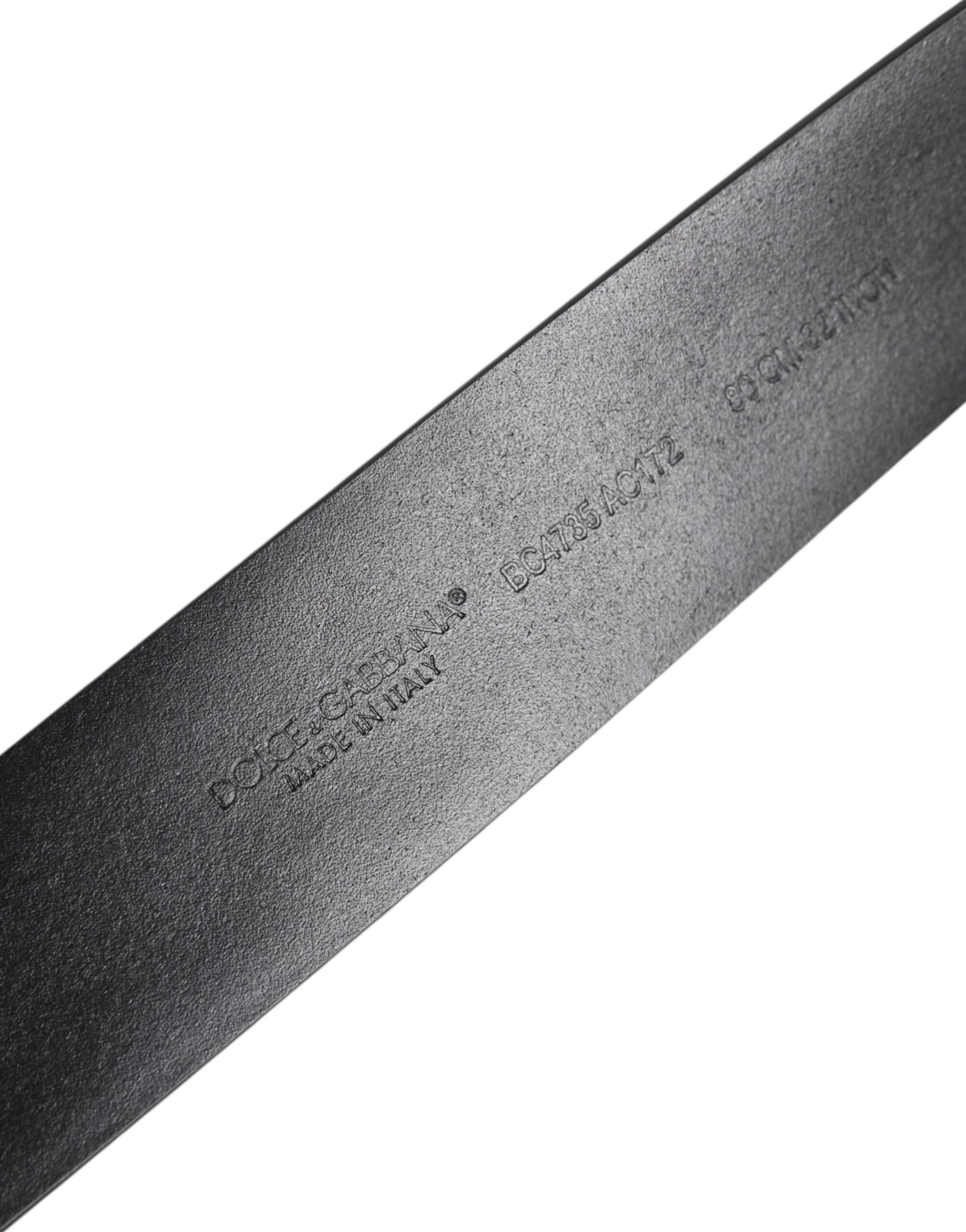 Dolce & Gabbana Black Leather Studded DG Metal Buckle Belt