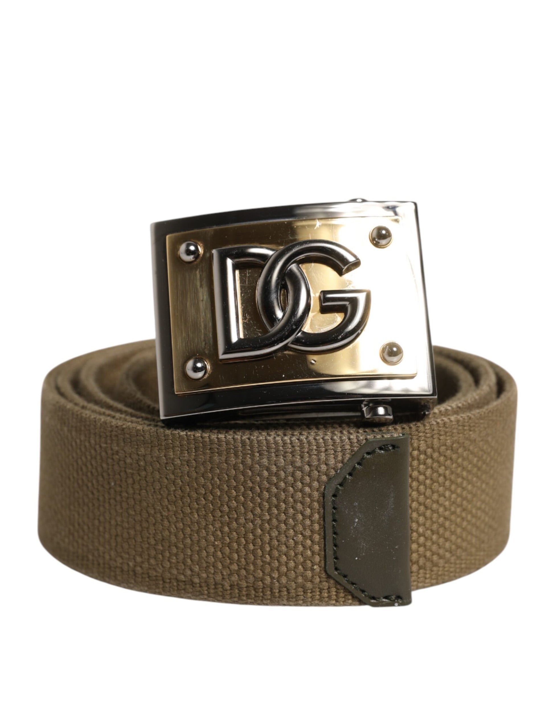 Militärgrüner Nylongürtel mit Logo und Metallschnalle